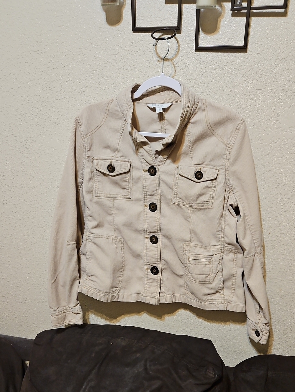 Beige Women's Button-Front Corduroy Utility Jacket